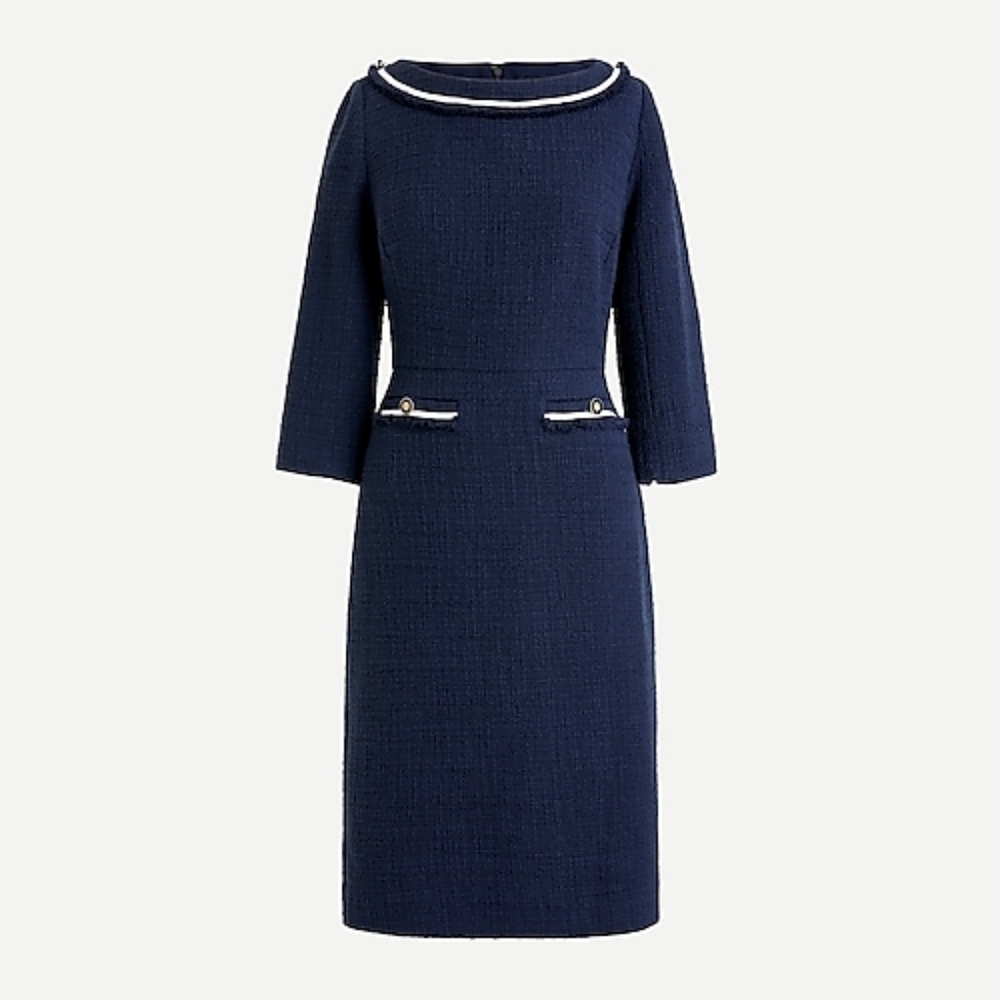 J Crew Tweed Boatneck Sheath dress blue NWT